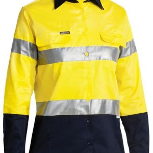 Womens 2 Tone Hi Vis Drill Shirt Long Sleeve - Reflective Tape