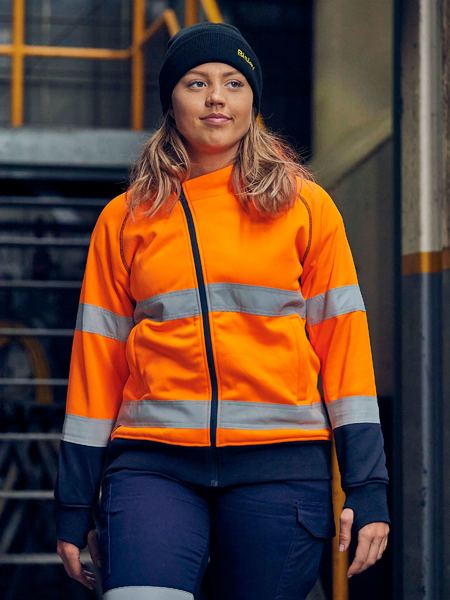 BISLEY WOMEN'S TAPED HI VIS FLEECE ZIP FRONT HOODIE WITH SHERPA LINING - Image 3