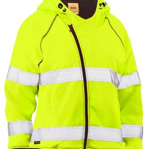 BISLEY WOMEN'S TAPED HI VIS FLEECE ZIP FRONT HOODIE WITH SHERPA LINING