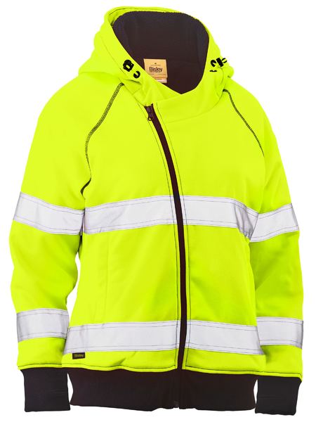 BISLEY WOMEN'S TAPED HI VIS FLEECE ZIP FRONT HOODIE WITH SHERPA LINING